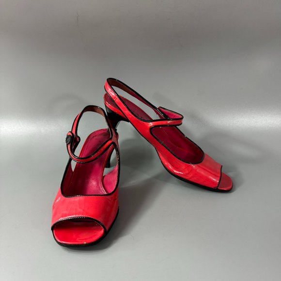 Prada Coral Patent Leather Peep-toe Slingback Heels, Size 35.5 - Picture 1 of 13
